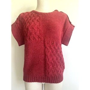 VTG Mi Ki Majestic Wool Blend Sweater Medium Cable Knit Short Sleeve Buttons